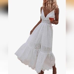 Elegant White Eyelet Maxi Dress